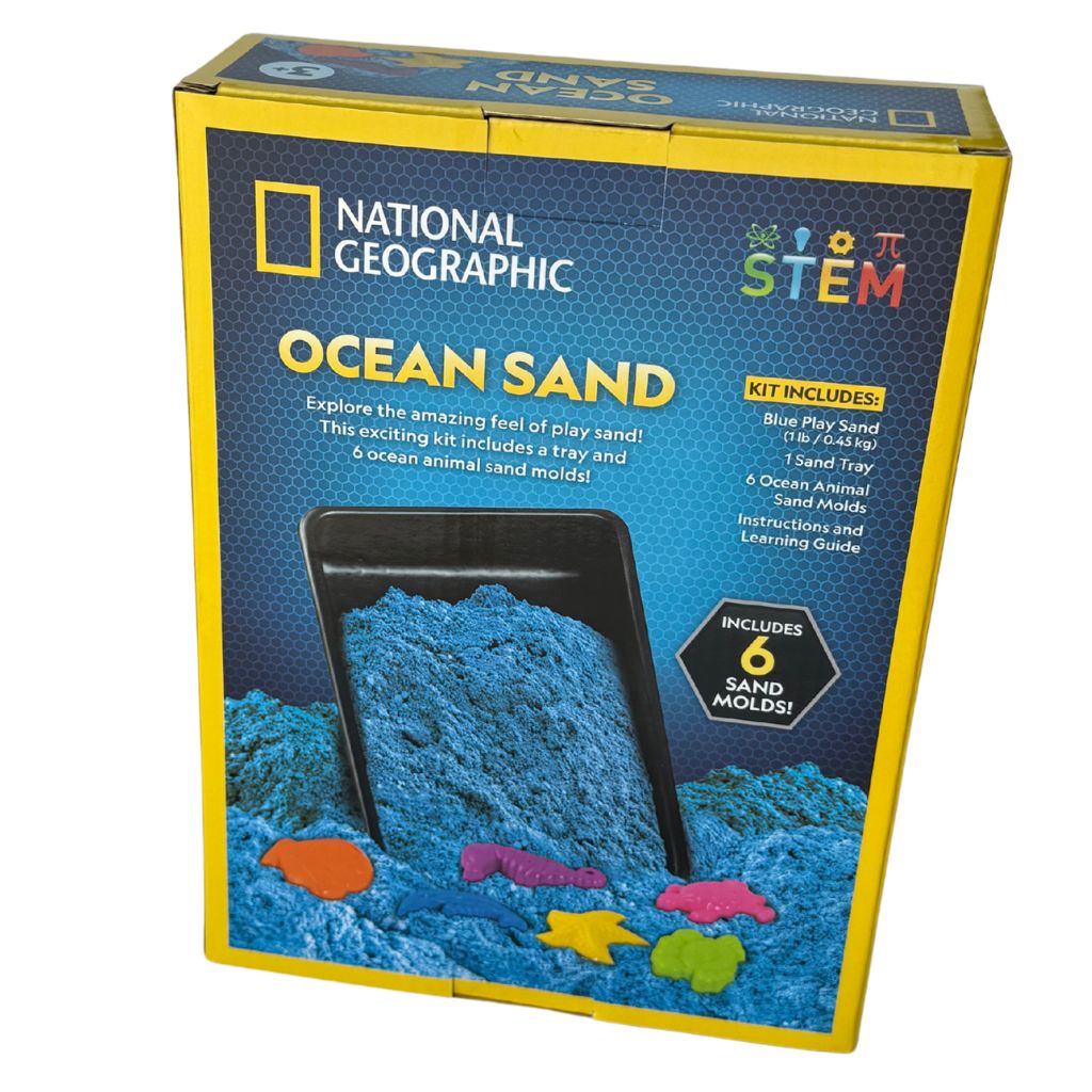 National Geographic Ocean Sand - Feels Great & Never Dries Out, 1 LB / 0.45 Kg with Molds | Sensory Craft Set for kids Age 3+