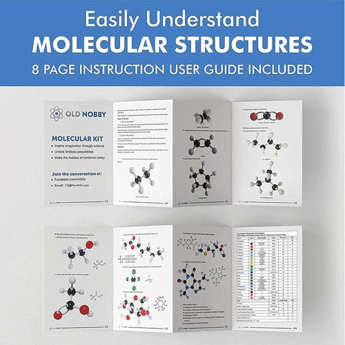 Organic Chemistry Molecular Model Kit | 425 Piece with Atoms, Bonds, Removal Tool, and Bonus Molecular Stencil | Science Set by Old Nobby | Age 12+