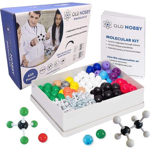 Organic Chemistry Molecular Model Kit | 425 Piece with Atoms, Bonds, Removal Tool, and Bonus Molecular Stencil | Science Set by Old Nobby | Age 12+