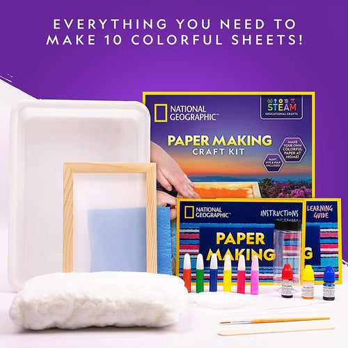 Paper Making Crafting Kit | Create 10 Colorful Sheets | Art and Craft set by National Geographic US | Age 10+