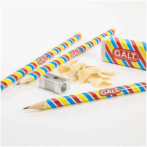 Quality Pencil Set | 3 Pencils, Eraser and Metal Sharpener by Galt UK | Ages 3+