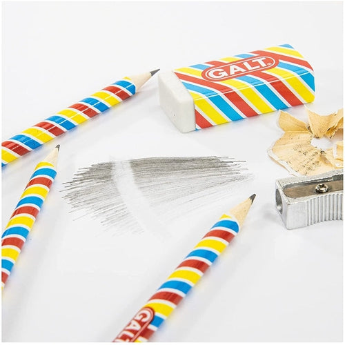 Quality Pencil Set | 3 Pencils, Eraser and Metal Sharpener by Galt UK | Ages 3+