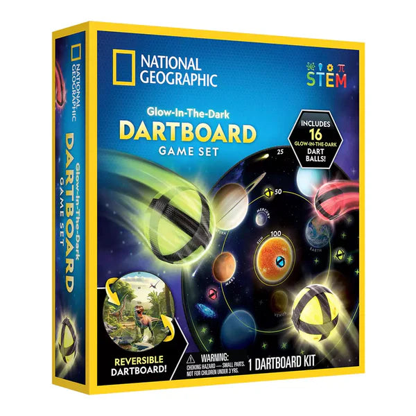 National Geographic Glow-in-the-Dark Dart Game Set | 1 Reversible Dartboard Toy for Kids Age 4+