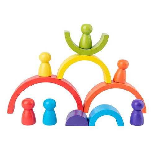 Rainbow Stacker, Wooden Blocks | Build House / Balance Game | Montessori set for Kids Age 2+