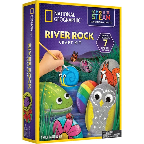 River Rock Craft Kit | Paint and Decorate 7 Smooth Rocks | Art and Craft set by National Geographic US | Age 8+