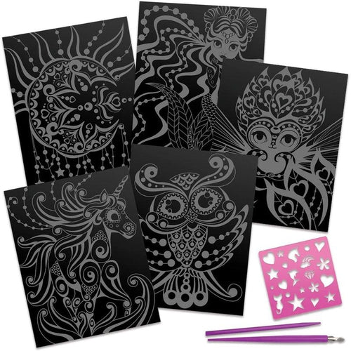 Scratch & Sketch, 5 Scratch Boards | Art & Craft set by Nebulous Stars CA | Ages 7+