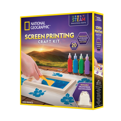 Screen Printing Craft Kit | مجموعة Art & Craft من ناشيونال جيوغرافيك للأطفال من سن 10 سنوات فما فوق