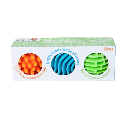 Sensory Rollers -  3 Silicon Spheres | Montessori set by Fat Brain US for Kids age 6 Months+