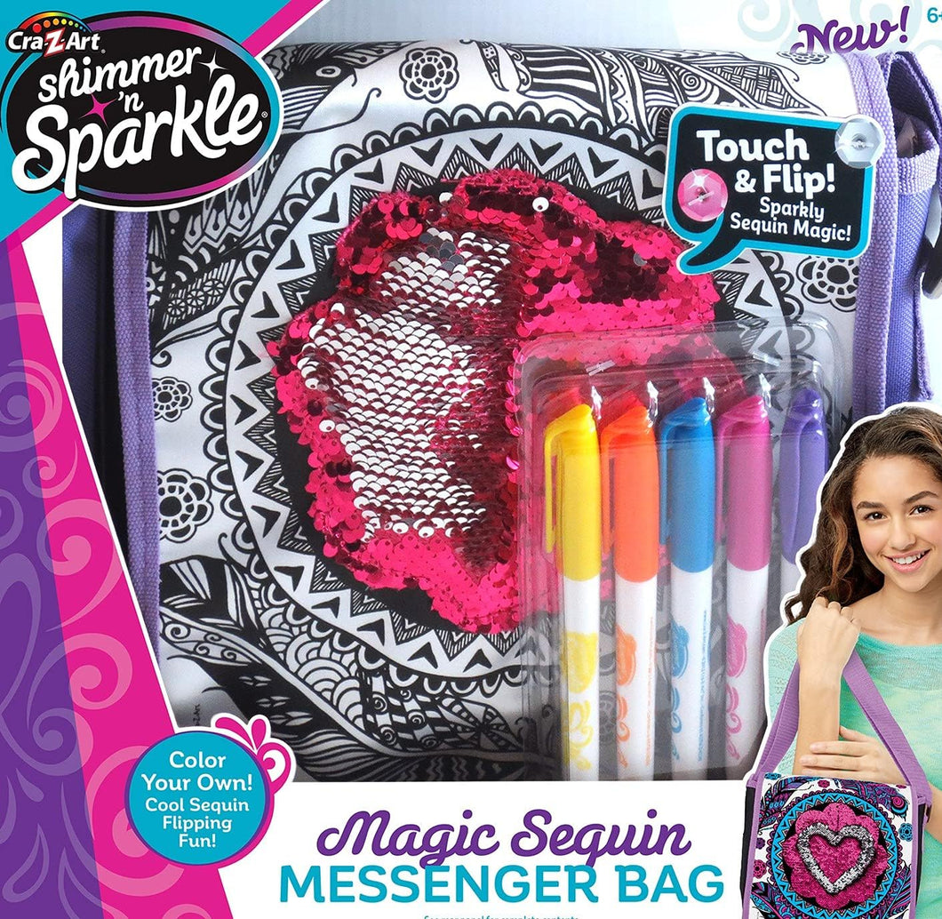 Shimmer ‘n Sparkle Color Your Own Magic Sequins Messenger Bag | Art and Craft Set by Cra-Z-Art for Kids Age 6+
