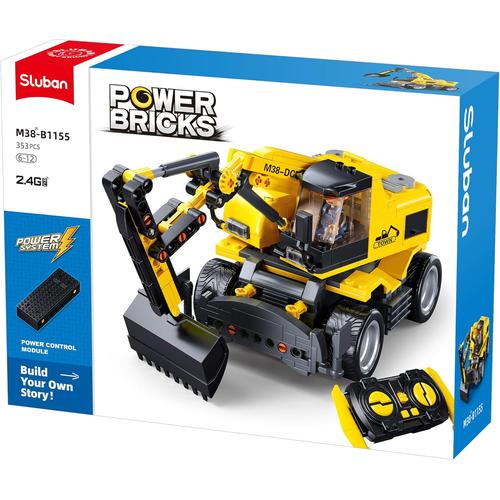 Sluban PowerBricks -E7 Wheeled Excavator 4WD | 353 pcs Bricks Construction toy for Kids Age 8+