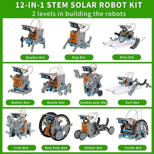 Solar Robot 12-in-1 + Cutter | 190 Pieces DIY Building Science Experiment Puzzle Kit for Kids Age 8+