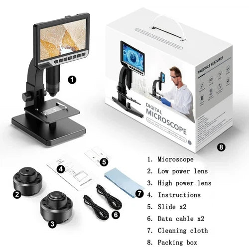 Digital Microscope 2000X with 7 Inch high-definition display and dual lens | Science Educational Set for all