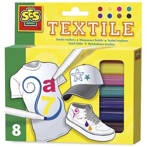 Textile Markers 8 Colours / Fabric Pens | Arts & Cratfs Set by SES Creative NL | Age 3+