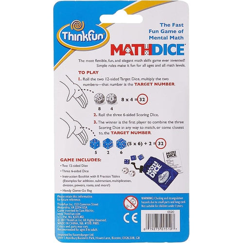 ThinkFun Math Dice - لعبة النرد الممتعة للرياضيات العقلية | ألعاب تعليمية للأطفال من سن 8 سنوات فما فوق