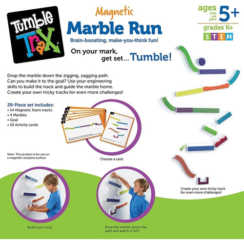 تشغيل الرخام المغناطيسي Tumble Trax® | 28-Piece Math Set by Learning Resources | سن 5+