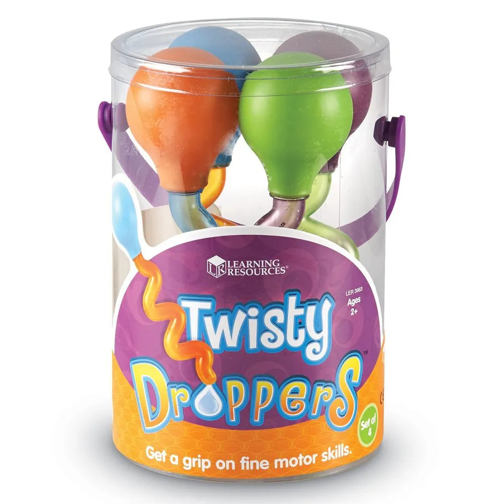 Twisty Droppers - LER3963، 4 کثیر رنگی ڈراپرز کا سیٹ | لرننگ ریسورسز US کی جانب سے 2+ سال کے بچوں کے لیے فائن موٹر اسکلز سیٹ