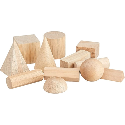 Wooden Geometric Solids | Math Set of 12 G. Shapes by Learning Resources | Age 6+