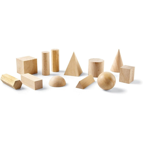 Wooden Geometric Solids | Math Set of 12 G. Shapes by Learning Resources | Age 6+