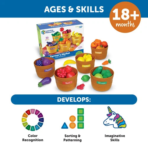 Learning Resources Farmer's Market Food Color Sorting Set | 30 pcs Math Educational Kit for kids Age 1.5+